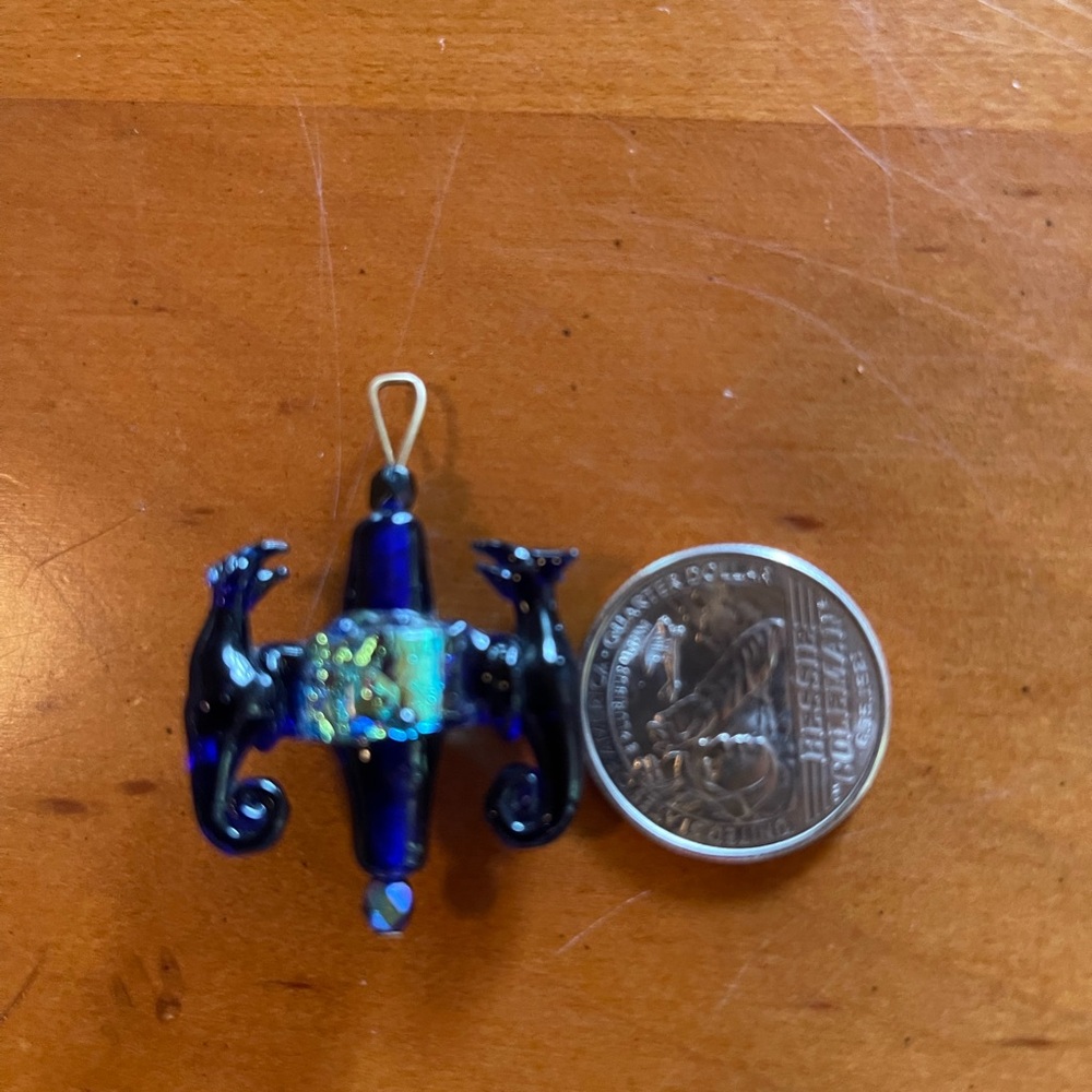 Blue and Black and Blue Dichroic glass pendant hand blown by Lewis Wilson.